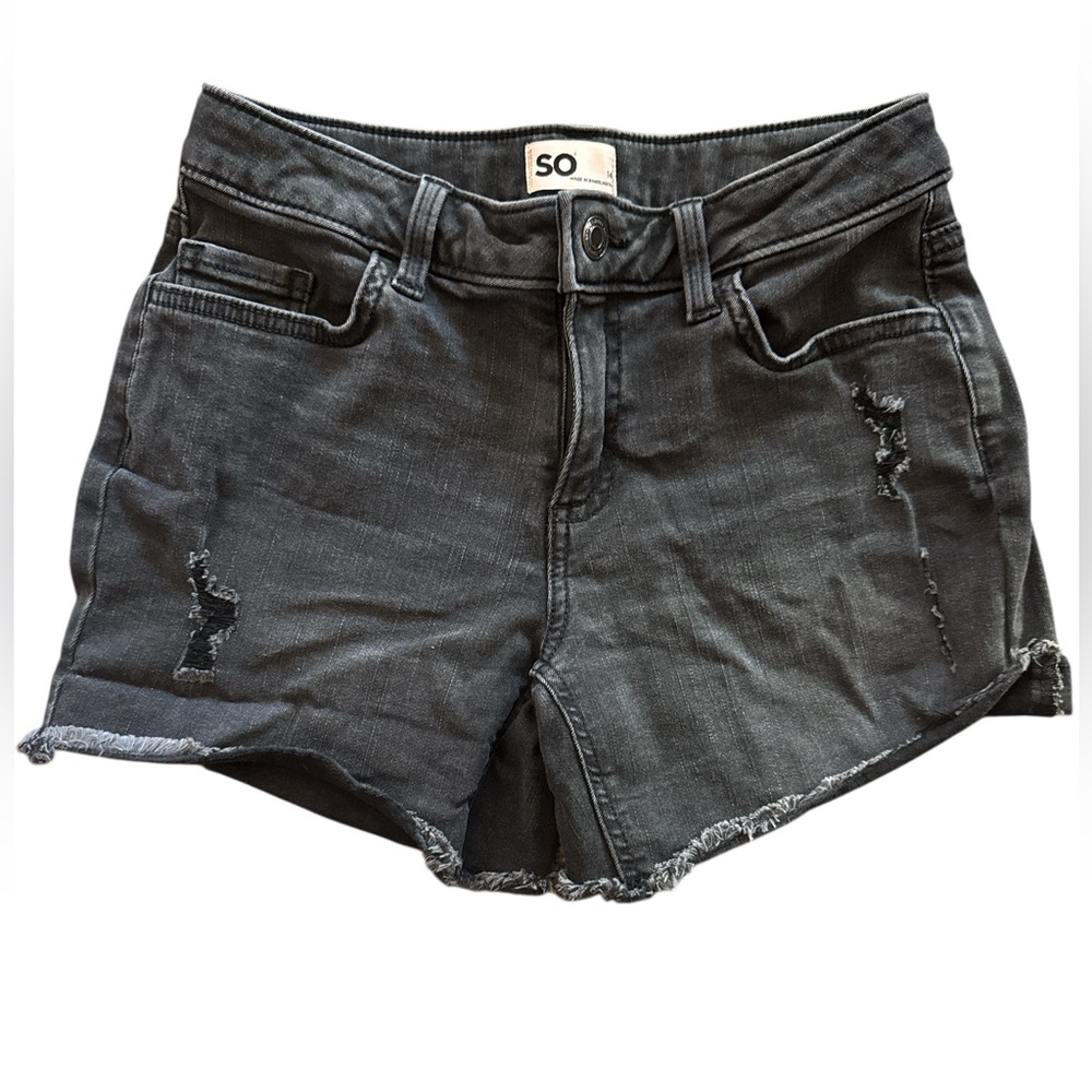 SO Big Girl Size 14 Dark Gray Jean Shorts Summer Grunge Moto Casual Denim Jeans
